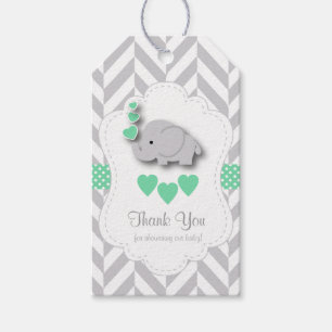 Etiqueta Para Presente Chá de fraldas Elefante Verde E Cinza Branca Obri