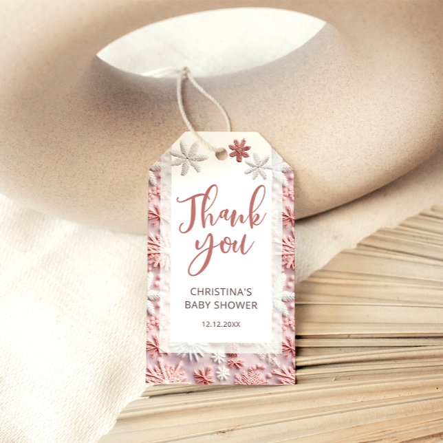 Etiqueta Para Presente Chá de fraldas Elegante Floco de Neve Rosa-Inverno (Criador carregado)