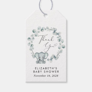 Etiqueta Para Presente Chá de fraldas Eucalyptus, Elefante Bonito, Obriga