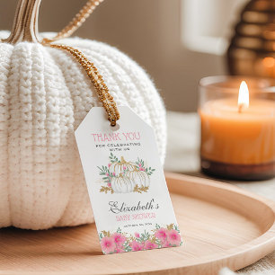Etiqueta Para Presente Chá de fraldas Floral De Abóbora Bonita Obrigado