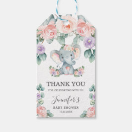 Etiqueta Para Presente Chá de fraldas Floral De Elefante Bonito Obrigado