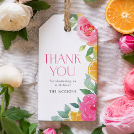Etiqueta Para Presente Chá de fraldas Floral Rosa Citrus