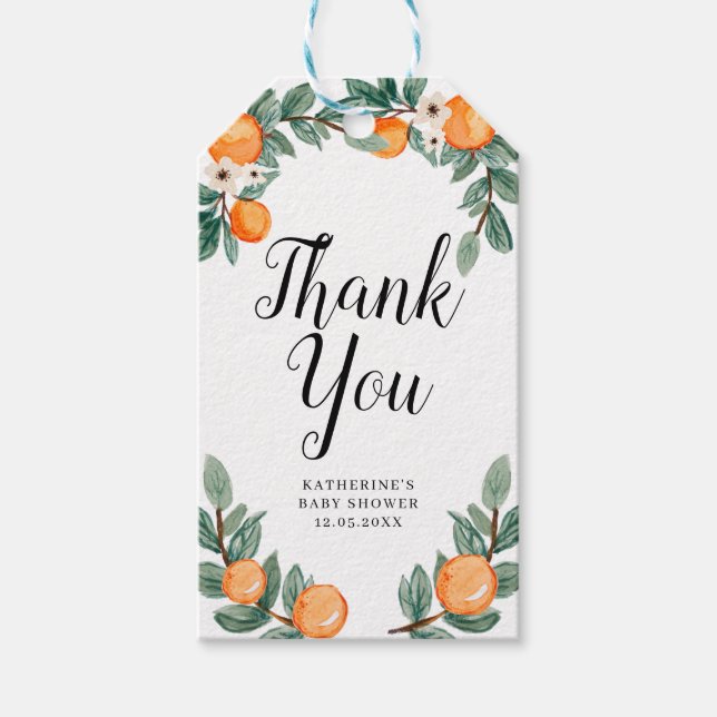 Etiqueta Para Presente Chá de fraldas Gêmeo Laranja Obrigado (Frente)