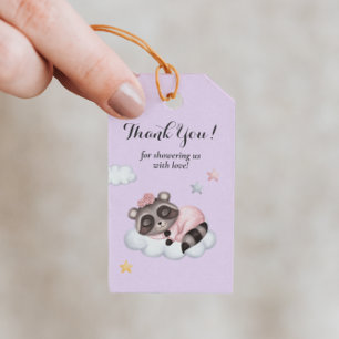 Etiqueta Para Presente Chá de fraldas Lilac Da Gently Girl Raccoon Obriga