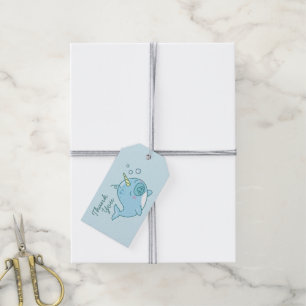 Etiqueta Para Presente Chá de fraldas Narwhal Bonito Kawaii Obrigado Blue