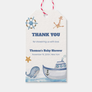 Etiqueta Para Presente Chá de fraldas Náutico Ahoy Boy Whale Sailboat