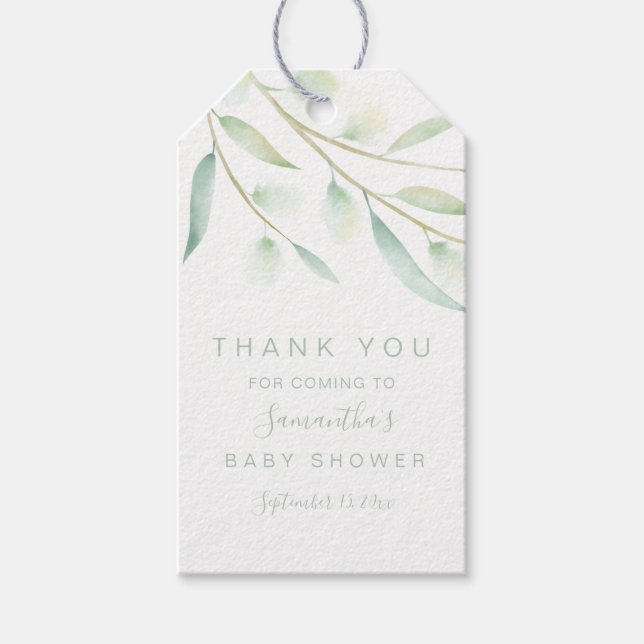 Etiqueta Para Presente Chá de fraldas Obrigado Greenery Elegant Watercolo (Frente)