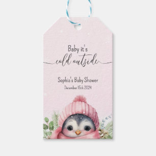 Etiqueta Para Presente Chá de fraldas Pinguim-de-inverno, cor-de-rosa, de