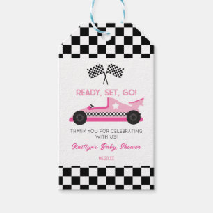 Etiqueta Para Presente Chá de fraldas Pink Black Race Car Ready Set Go