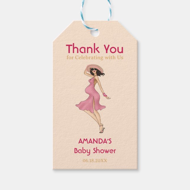 Etiqueta Para Presente Chá de fraldas Retro Mãe Brunette (Frente)