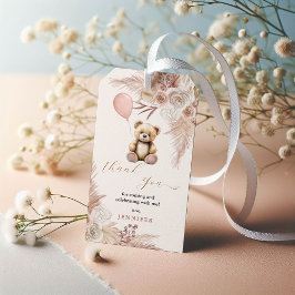 Etiqueta Para Presente Chá de fraldas Rosa Boho Teddy Bear Obrigado