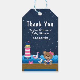 Etiqueta Para Presente Chá de fraldas Rosa Do Urso Náutico Obrigado