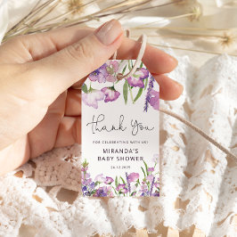 Etiqueta Para Presente Chá de fraldas Roxo de Flor Selvagem Obrigado Etiq