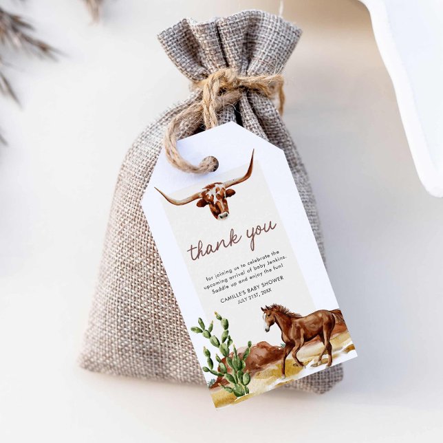 Etiqueta Para Presente Chá de fraldas Russo de Cowboy Ocidental (Cowboy Western Boy Baby Shower Thank You Tags)
