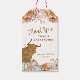Etiqueta Para Presente Chá de fraldas Russo Fall Boho Floral Highland Cow