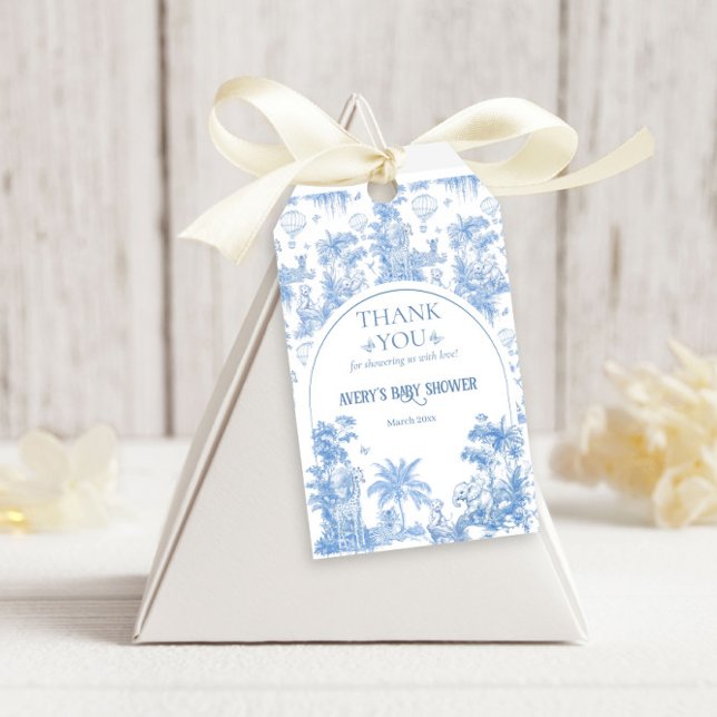 Etiqueta Para Presente Chá de fraldas Safari Azul Elegante (Criador carregado)