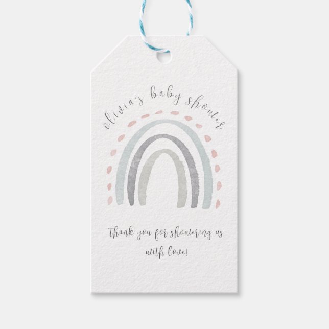 Etiqueta Para Presente Chá de fraldas Simples Boho Arco-Íris (Frente)