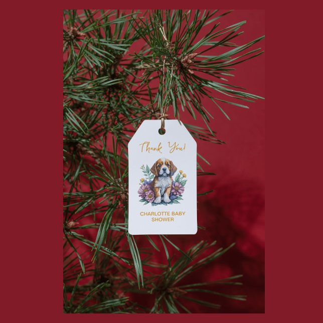 Etiqueta Para Presente Chá de fraldas Terracotta de Cães Modernos (Criador carregado)