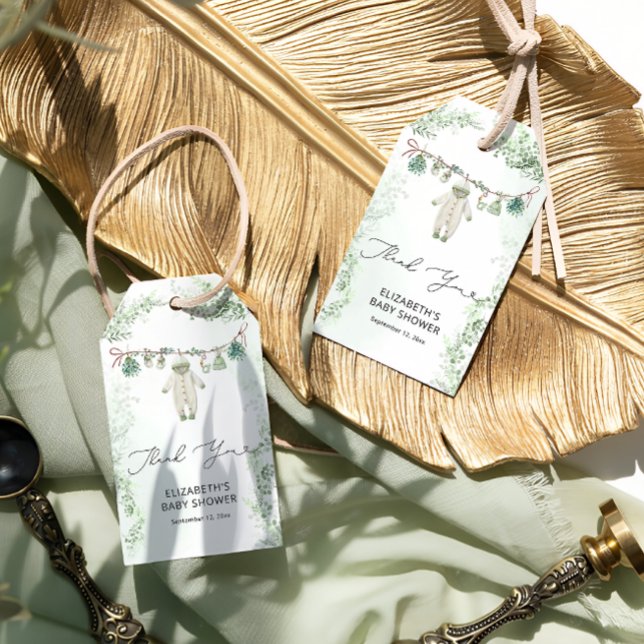 Etiqueta Para Presente Chá de fraldas Verde De Bebê Obrigado (Criador carregado)