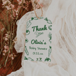 Etiqueta Para Presente Chá de fraldas Verde Desenhado de Vegetais Cultiva