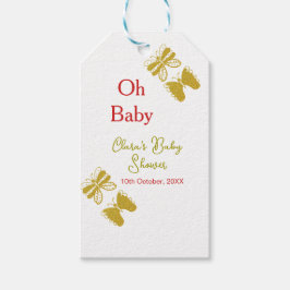 Etiqueta Para Presente chá de fraldas vermelho da borboleta ouro oh bebê