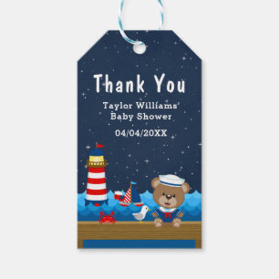 Etiqueta Para Presente Chá de fraldas Vermelho Do Urso Náutico Obrigado