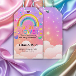 Etiqueta Para Presente Chá de fraldas Whimsical Hearts & Rainbows