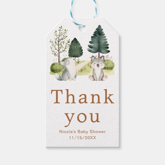 Etiqueta Para Presente Chá de fraldas Woodland Wolf (Frente)
