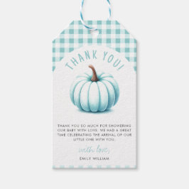 Etiqueta Para Presente Chá de fraldas Xadrez Pumpkin Blue Gingham