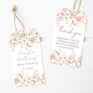 Etiqueta Para Presente Chá de menina rústica de flor silvestre rosa
