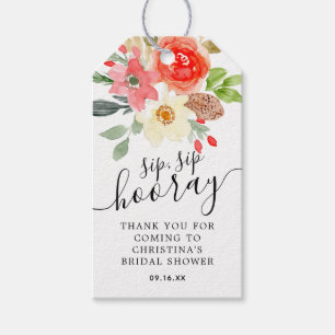 Etiqueta Para Presente Chá de Noiva Aquarela Florais Sip Sip Hooray