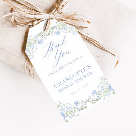 Etiqueta Para Presente Chá de Noiva Azul com Flores Elegantes