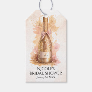 Etiqueta Para Presente Chá de Noiva com Champanhe e Glitter Dourado