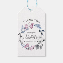 Etiqueta Para Presente Chá de Noiva com Flores Rosa e Azul Aguarela