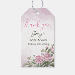 Etiqueta Para Presente Chá de Noiva com Peônia Rosa em Aquarela