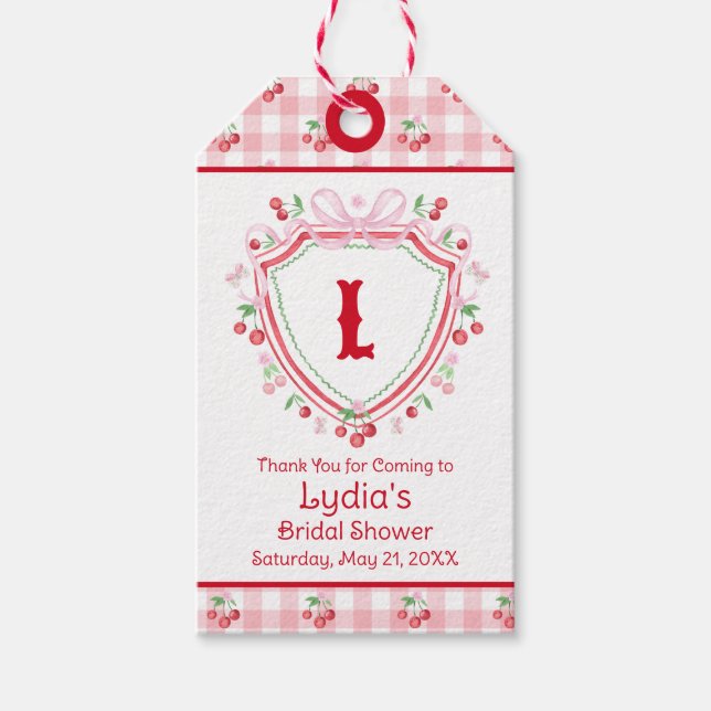 Etiqueta Para Presente Chá de Noiva Coquette Cereja Monogâmico (Frente)