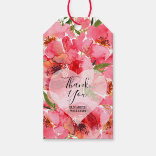 Etiqueta Para Presente Chá de Noiva de Flores Rosa em Aquarela Obrigado