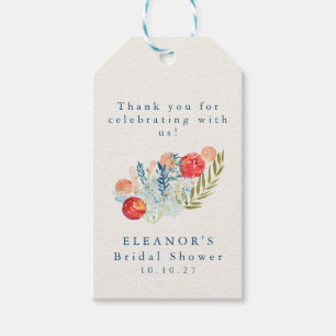 Etiqueta Para Presente Chá de Noiva Floral Azul Vermelho Aquarela Vintage