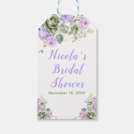 Etiqueta Para Presente Chá de Noiva Floral em Verde Salvia e Roxo