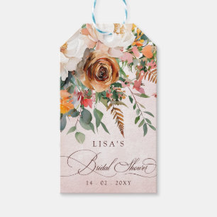 Etiqueta Para Presente Chá de Noiva Floral Laranja Rústico de Outono