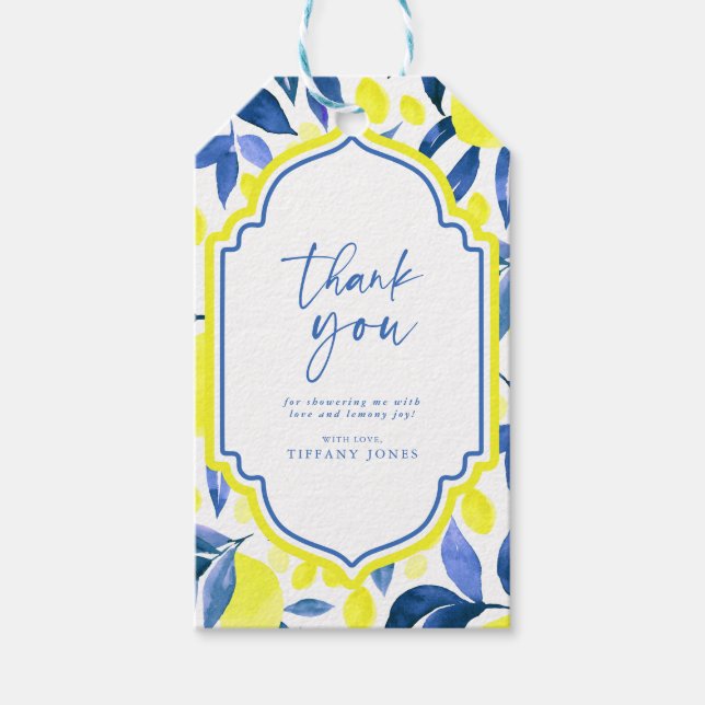 Etiqueta Para Presente Chá de Noiva Limões Azuis do Mediterrâneo (Frente)