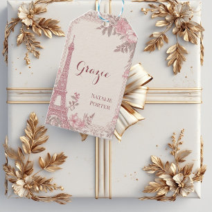 Etiqueta Para Presente Chá de Noiva Torre Eiffel Paris Flora Pastel Rosa