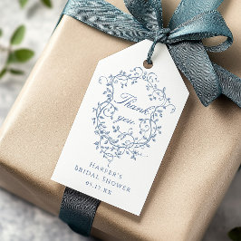 Etiqueta Para Presente Chá de panela Azul Clássico Francês Obrigado