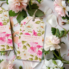 Etiqueta Para Presente Chá de panela de flores de jardim florais cor-de-r