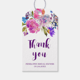 Etiqueta Para Presente Chá de panela de Flores Rosa e Azul Roxo Obrigado