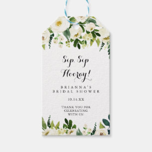 Etiqueta Para Presente Chá de panela de Hooray de Sip Floral Branco Verde