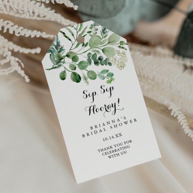Etiqueta Para Presente Chá de panela de Hooray Eucalyptus Sip Sip (Criador carregado)