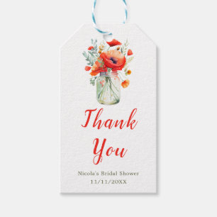 Etiqueta Para Presente Chá de panela de Mason Jar Poppies Vermelhos