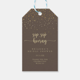 Etiqueta Para Presente Chá de panela Dourado do Confetti Brown Sip Hooray