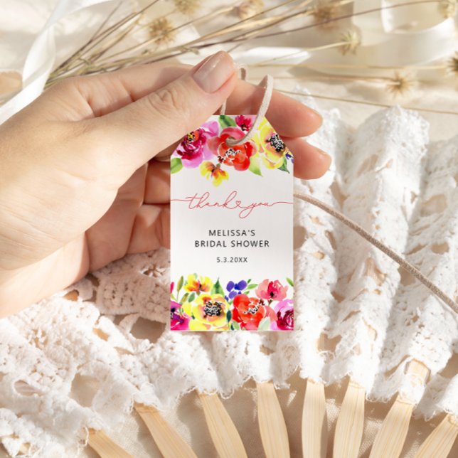 Etiqueta Para Presente Chá de panela Floral Brilhante Obrigado (Criador carregado)